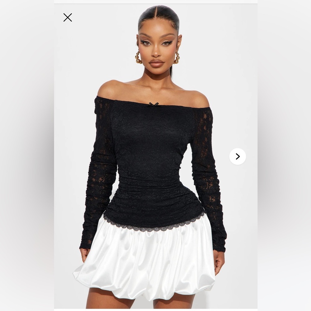 Elegant Black Lace Off-Shoulder Mini Dress nwt